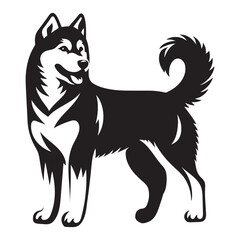 Detailed silhouette vector art of a happy Alaskan Malamute dog