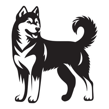 recommend clip art: Detailed silhouette vector art of a happy Alaskan Malamute dog