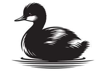 Pied Billed Grebe Silhouette Small Waterbird Aquatic Bird and Wildlife Illustration