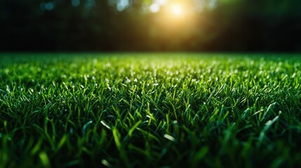 Naklejka premium Lush Green Grass Under Soft Sunset Glow