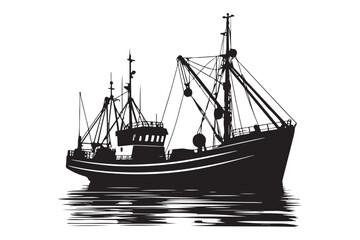 Commercial Fishing Boat Vector Silhouette Illustration for Maritime Themes