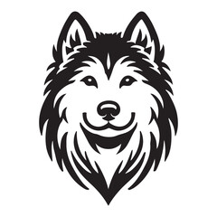 Detailed Silhouette Illustration of a Friendly Siberian Husky Dog Portrait