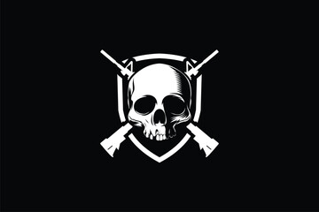 Human Skull head with Cross Rifle vector logo template