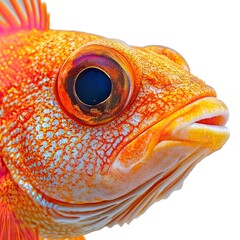 Close-up Portrait of an Orange Roughy Fish with Large Eye and Distinctive Texture, Displayed Against a White Background.