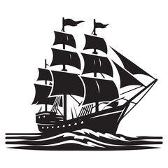 Majestic Sailing Ship Illustration Black and White Vector Artwork