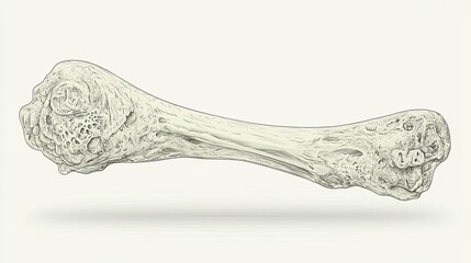 A detailed artistic depiction of a single long bone on display