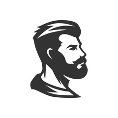 Brutal hipster man profile silhouette barbershop minimalist icon for logo vector illustration. Barber shop gentleman grooming service hairstyle hair cutting mustache beard shaving monochrome badge