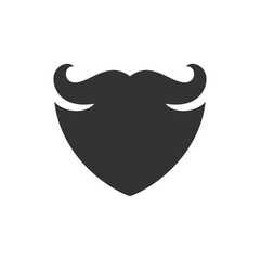 Old fashioned hipster curved mustache with beard barbershop minimalist icon for logo vector illustration. Vintage gentleman grooming service hairdresser coiffure shaving hair care salon badge