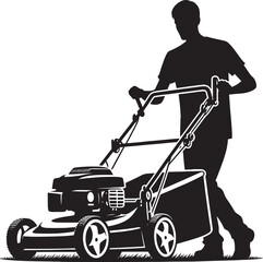 A Person Mowing Lawn with a Lawn Mower Silhouette Vector Illustration
