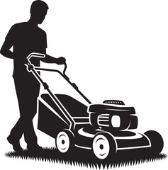 A Person Mowing Lawn with a Lawn Mower Silhouette Vector Illustration