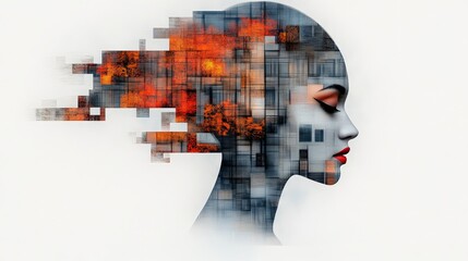 Unique Artistic Representation of Female Profile with Abstract Elements