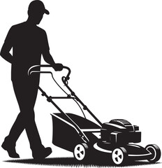 A Person Mowing Lawn with a Lawn Mower Silhouette Vector Illustration