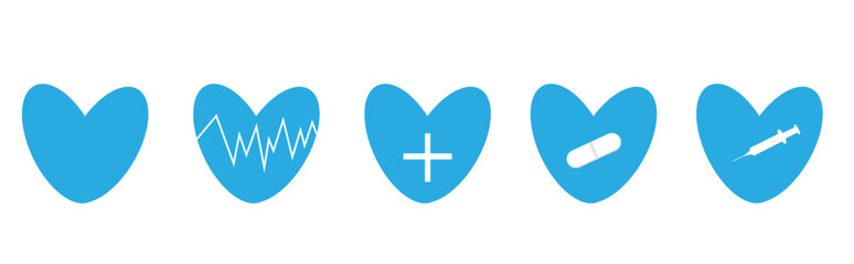 Fototapeta premium five blue hearts,medical icons,