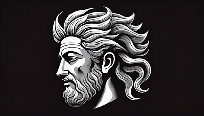 A head of ancient Greek man, symbol of strength, logo like, beard, facial hair