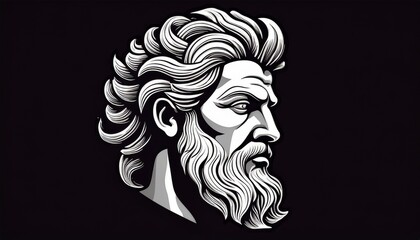 A head of ancient Greek man, symbol of strength, logo like, beard, facial hair