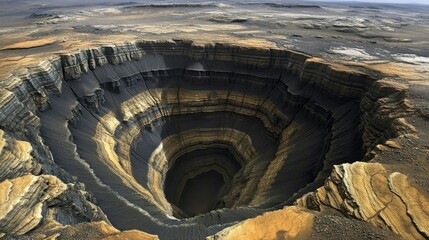 A very large hole is revealed within the surrounding land area