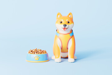 3d rendering pet dog and pet food