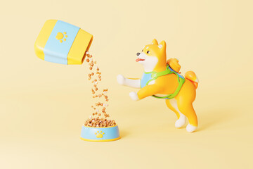 3d rendering pet dog and pet food