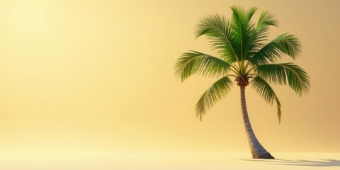 Fototapeta premium Serene Palm Tree on a Golden Sandy Plain, a Tropical Paradise Ideal for Relaxation and Vacation Imagery