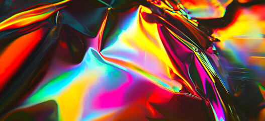 Vibrant iridescent surface with shifting colors and textures. Abstract art background.