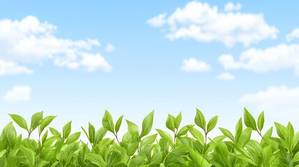 Vibrant Green Leaves and Blue Sky Background