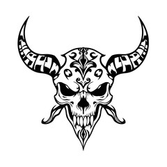 Fototapeta premium Symmetrical Tribal Skull Tattoo with Spiky Horns