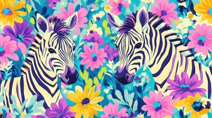 Two Zebras Hidden Amongst Vibrant Flowers