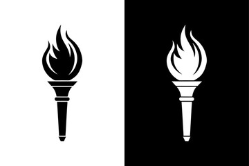 Stylized Fire Torch Icon Elegant Black and White Silhouette Design.