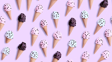 A playful pattern of multicolored ice cream cones against a soft pastel background, creating a fun and cheerful vibe, perfect for a bright and joyful phone wallpaper.
