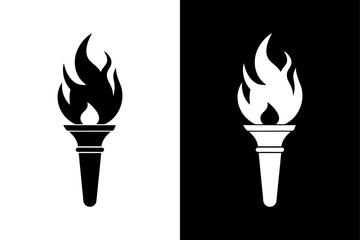 Stylized Fire Torch Icon Elegant Black and White Silhouette Design.