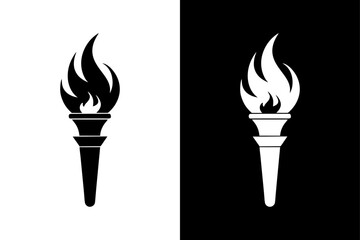 Stylized Fire Torch Icon Elegant Black and White Silhouette Design.