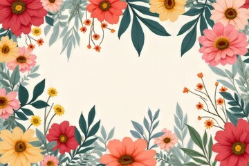Beautiful Floral Border with Vibrant Colors and Lush Greenery