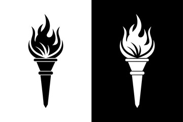 Stylized Fire Torch Icon Elegant Black and White Silhouette Design.