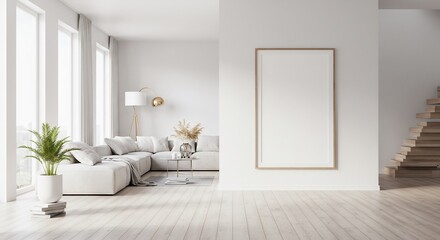 Serene minimalist living room boasts soft natural light airy ambiance. AI Generated