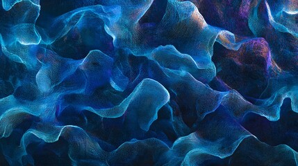 A surreal underwater-themed woven pattern, with seaweed-like strands glowing in oceanic hues