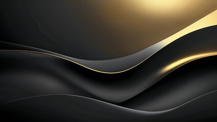 Obraz premium Sleek Black Waves with Golden Light and Smooth Curves Creating a Futuristic Abstract Landscape