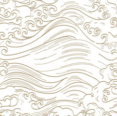 Fototapeta premium Japanese background with line ocean sea pattern vector. Abstract template with geometric wave pattern. Mountain layout design in oriental style