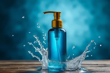 Blue Pump Bottle with Water Splash - Skincare or Cleaning Product