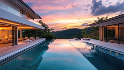 Fototapeta premium Luxury Villa with Infinity Pool at Sunset