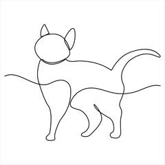 Oneline cute cat continuous single line art vector illustration