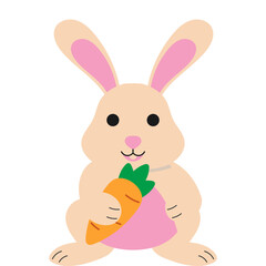 Easter Bunny Hugging Carrot Illustration