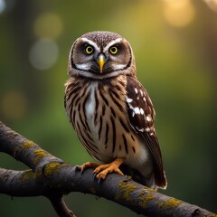 Obraz premium Close-up of a Beautiful Little Owl Perched on a Branch
