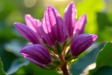 Naklejka premium Close-up of a Beautiful Purple Flower Bud in Sunlight