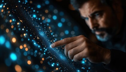 Agentic AI Control - Man Points at Glowing Digital Interface - Tech Innovation