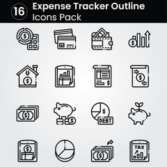 Expense Tracker line editable icon set. Editable stroke. Vector illustration.