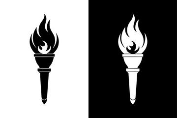 Black and White Flame Torch Silhouette  Perfect for Adventure & Survival Themes.