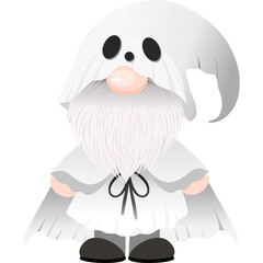 Adorable ghost gnome in a white cloak. Perfect for Halloween stickers, decorations, and cute spooky designs.