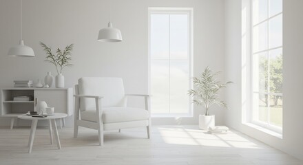 Fototapeta premium Serene White Room Soft Light Minimalist Design. AI Generated