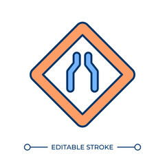 Road narrowing sign RGB color icon. Traffic control and speed management. Transport regulation visual supplies. Isolated vector illustration. Simple filled line drawing. Editable stroke