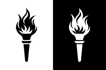 Minimalist Flame Torch Silhouette Vector Icon Black and White Background.